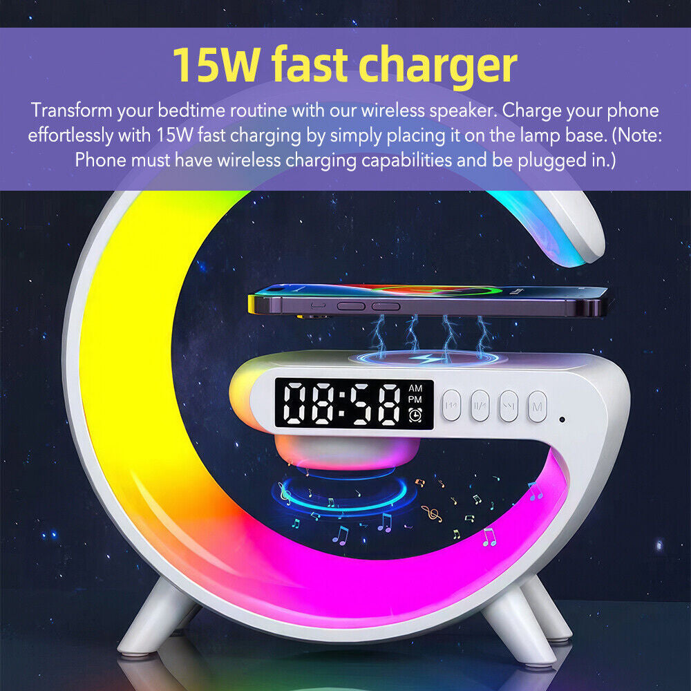 LED Lamp Smart G Bluetooth Speaker Wireless Charger RGB Alarm Clock Night Light